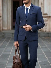 Calvornis Bộ vest công sở dài tay có ve áo màu trơn dành cho nam - Màu xanh lam - Xem 4