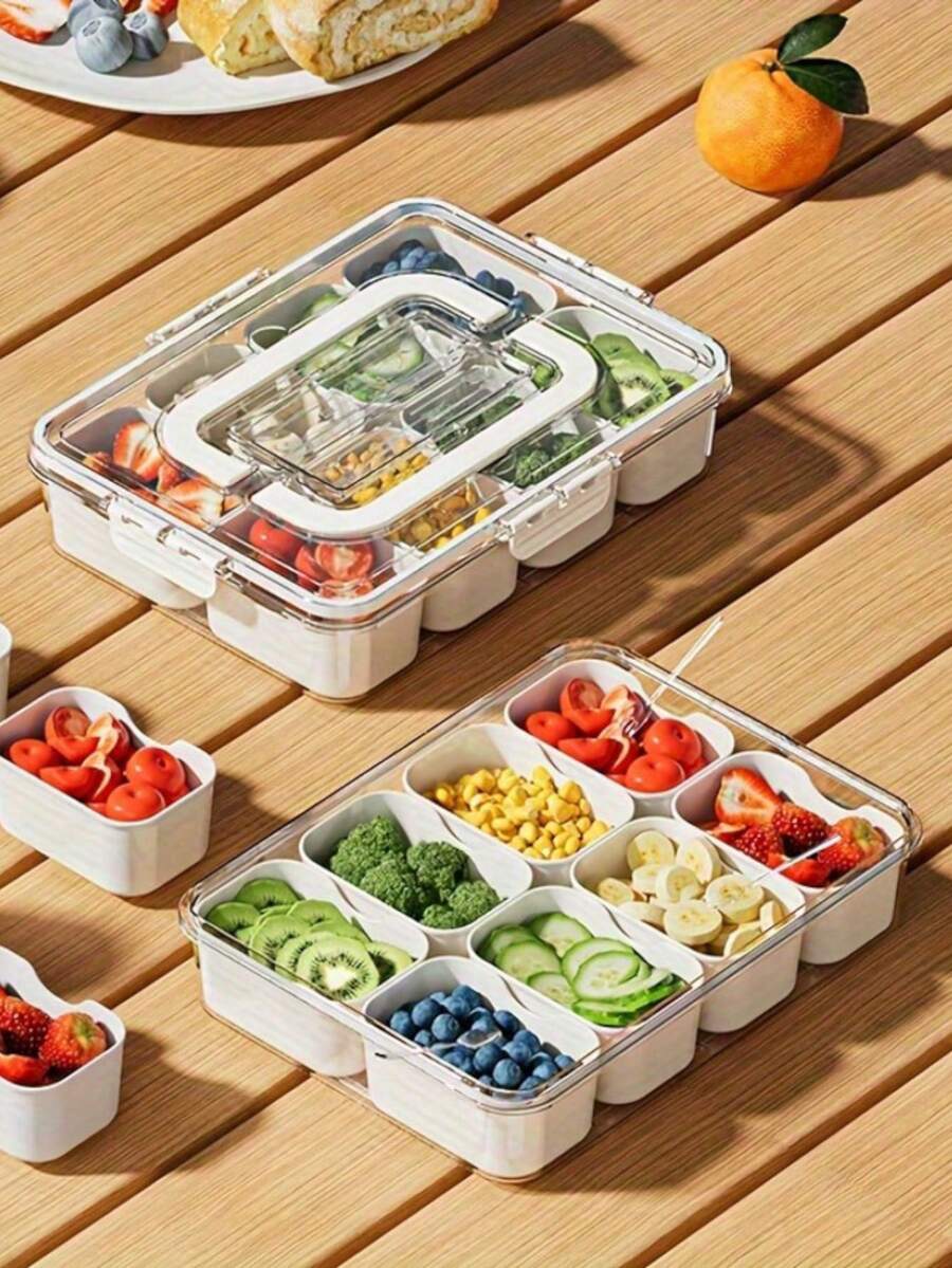 SHEIN 1 件透明 8 格食品储存容器 - 露营和野餐必备零食、坚果和干货，防漏收纳盒，带便携式隔板 - 彩色 - 查看 1
