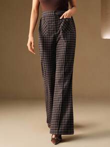 Anewsta 现代简约格子女式西装裤 - 摩卡棕 - 查看 5