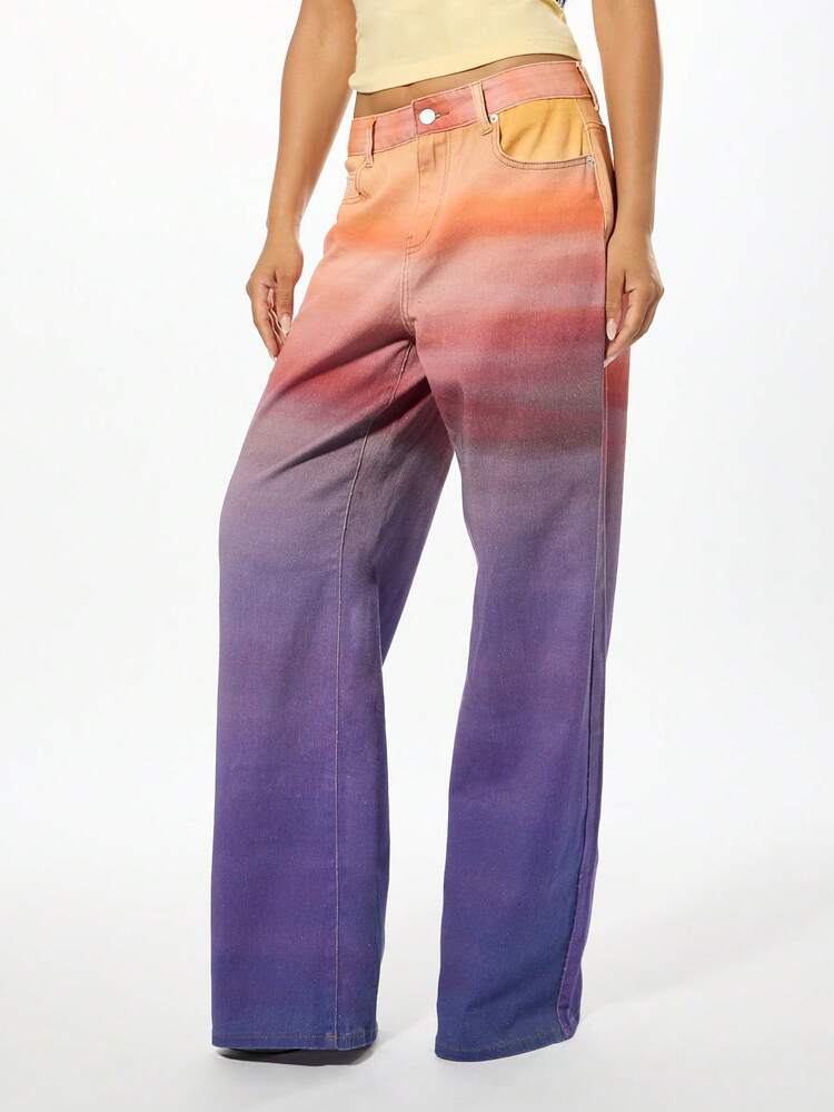 SUMWON WOMEN Ombre Gradientowe Dżinsy Baggy z Wysokim Stanem