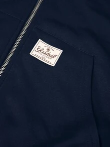 Manfinity EMRG Plus Size Men's Casual Letter Graphic Zip-Up Hoodie Sweatshirt, Autumn - Navy Blue - View 4