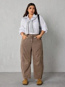 EMERY ROSE Plus Size Women Pocket Flared Casual Loose Fit Jeans - Coffee Brown - View 4