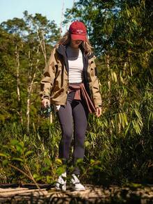 WanderVale Women's Hooded Jacket With Sleeve Patch, Elastic Cuff, Zipper Closure, Front Zipper, Adjustable Hem, Suitable For Spring And Autumn - Khaki - View 3