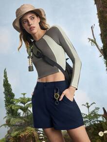 In My Nature 女式休闲直筒工装裤，带口袋，百搭时尚 - 藏蓝色 - 查看 6