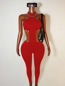 BamGleam Body sexy sem mangas com decote halter e costas nuas de cor sólida