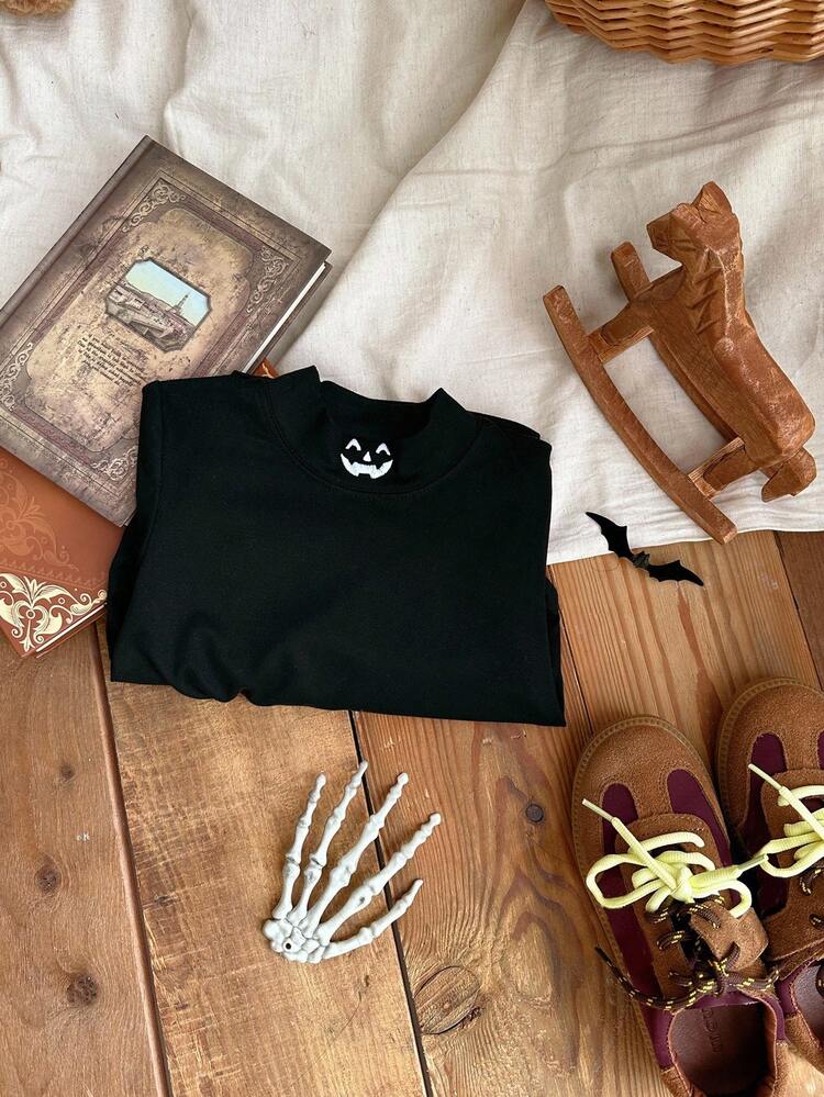 Halloween Young Girl Fall Clothes Young Girls Turtleneck Knit T-Shirt