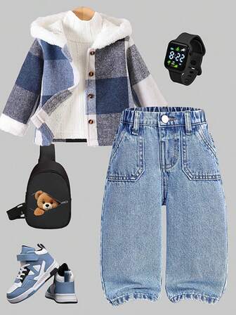 SHEIN Baby Boys Denim Baby Toddler Boys Cotton Elastic Waist Cargo Pocket Slacks Boys Blue Loose Jeans Fabric Soft And Comfortable Versatile Style Suitable For Home And Everyday Wear Baby Boss Baby Grows Boys My First Christmas 1 Year Old Boy Babyshower Cozy Fall Winter