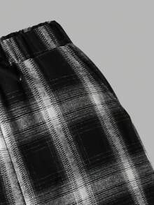 青少年女孩格子裤，适合日常通勤、休闲、上学和聚会，秋季 - 黑色 - 查看 4