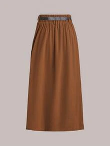 SHEIN Clasi Women Corduroy A-Line Buttoned Slit Elegant Skirt