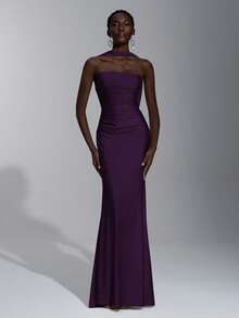 SHEIN Belle Elegant, Romantic, Sexy, Minimalist, Light Yellow Knitted Elastic Strapless Backless Bodycon Dress, Fashionable, Influencer Style, Suitable For Holidays, Parties, Weddings, Bridesmaid