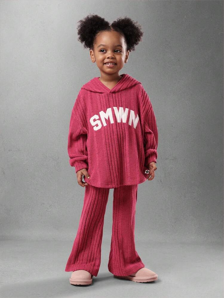 Ribbed Hoodie And Pants Set With Logo Print
