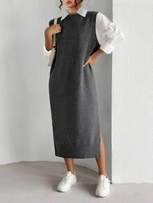 Elenzga 大码无袖圆领针织连衣裙，秋季时尚