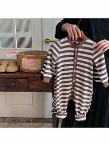 Set de 2 piezas Mono casual de punto a rayas con cuello redondo para bebé niño - Multicolor - Ver 3