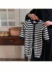 Set de 2 piezas Mono casual de punto a rayas con cuello redondo para bebé niño - Multicolor - Ver 4