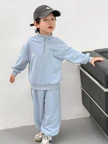 Genkimix Kids 2件套Young Boy字母印花休闲上衣+纯色锥形休闲裤 - 灰色 - 查看 7