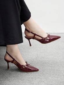 Mnmlis Women's Pointed Toe High Heel Pumps, Sexy Stiletto, Outdoor Commute, Red Party Wedding Shoes - Burgundy - View 2