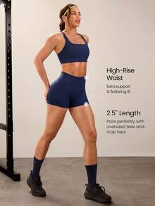 GLOWMODE Quần short chạy bộ cạp cao co giãn thấm mồ hôi liền mạch Cool Contour 2,5 inch Quần short tập gym tập thể dục hàng ngày - Dark Blue - Xem 5