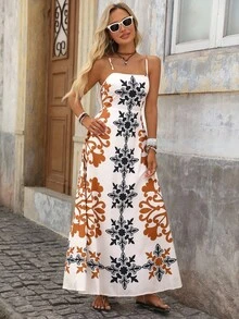 Brillora Đầm maxi nữ phối màu tương phản, chất liệu dệt, thích hợp cho mùa xuân và hè, quần áo mùa hè, ngày lễ tình nhân, trang phục đi nghỉ mát cho nữ, trang phục đi biển cho nữ, lễ hội, trang phục lãng mạn và thanh lịch, phong cách Bohemian, BOHO, ngọt ngào, trang phục dự tiệc rave, trang phục đi nghỉ mát nhiệt đới cho nữ, lễ hội Carnival. - Màu Khaki - Xem 3