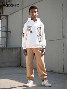 2pcs/Set Boys Casual Graphic Print Hoodie Set, Suitable For Streetwear, School, And Commute Fall Winter - Multicolor - View 8