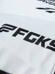 Manfinity EMRG Men's Patchwork Contrast Color Outdoor Windbreaker Bomber Jacket; Motorcycle Jacket; Racing Suit, Racing Jacket Racing Jersey Race Jacket Race Car Jacket Racing Shirt Motorsport Jacket , Fall Winter - Black and White - View 7