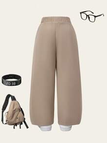 秋季小男孩休闲字母图案松紧腰裤 - 黃色 - 查看 2