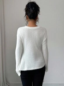 SHEIN Elenzya Autumn/Winter Asymmetrical Criss-Cross Strap Knit Sweater Top - White - View 2