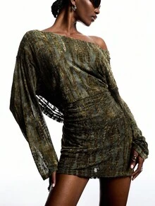 LYSMO 女式性感褶饰露背垂坠领时尚迷你连衣裙 - 彩色 - 查看 5