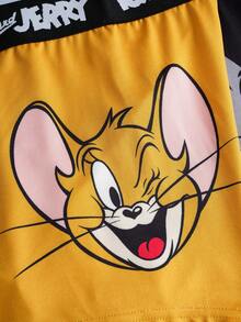 TOM & JERRY X SHEIN 2 件男士舒适字母胶带和可爱卡通印花内裤，基本款休闲 - 棕色 - 查看 4