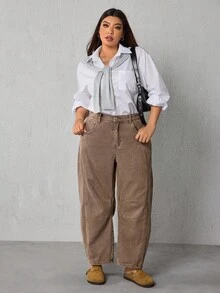 EMERY ROSE Plus Size Women Pocket Flared Casual Loose Fit Jeans - Coffee Brown - View 3