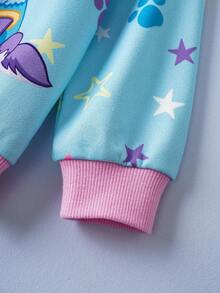 SHEIN | PAW Patrol 女童可爱卡通小狗图案圆领宽松针织蓝色卫衣，适合秋冬季穿着，长袖设计。 - 藍色 - 查看 3