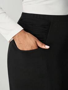 SHEIN Tall CURVE Falda larga elegante con detalle de malla fruncida y talla grande