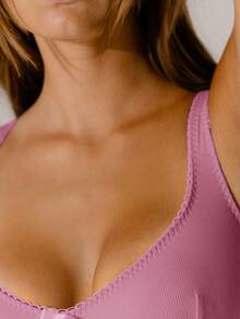 Aralina Soft Blue Contrast Scallop Trim Rib Bralette Set