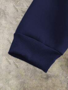 Manfinity Dauomo Men's Casual Letter Embroidery Zip-Up Hoodie Sweatshirt, Autumn - Blue - View 4