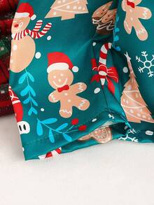 Tween Girls Christmas Pajamas Set - Ins European & American Style Flame Retardant Green Snowman & Christmas Tree Print Long Sleeve Top And Pants, Holiday Party Gift, Christmas Photo Ready!