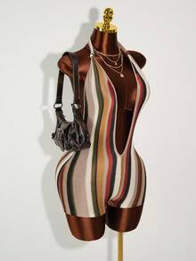 Amplova Bộ đồ liền thân hở lưng cổ chữ V sâu gợi cảm phong cách Bohemian mùa hè dành cho nữ - Nhiều màu - Xem 1