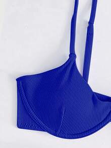 Swim Basics Summer Beach Ribbed Underwire Bikini Top - Blue - View 4