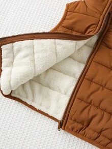 Cozy Pixies 3pcs Baby Boy Casual Soft Plaid Shirt, Solid Color Sleeveless Fleece Vest, And Elastic Waist Pants Set Baby Boys Outfit Baby Set Autumn Winter Baby Boys Winter Outfit Fall - Brown - View 8