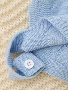 男婴可爱休闲时尚蓝色针织毛衣和围兜连体裤，柔软舒适 - 淺藍色 - 查看 7