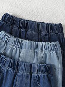 SHEIN Bộ 3 quần jeans phong cách thường ngày cho bé gái, màu xanh nhạt, xanh vừa, xanh đậm, dáng ôm, chất liệu denim cotton thoải mái, thích hợp mặc hàng ngày, xuân/hè/thu/đông - Nhiều màu - Xem 4