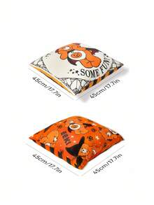 SHEIN X Care Bears 1 件万圣节熊印花靠垫套，45*45 厘米（不含枕芯），南瓜橙色，天鹅绒面料，柔软舒适 - 彩色 - 查看 11