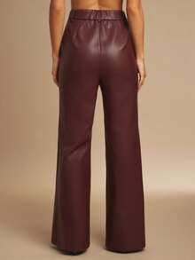 Silquee Autumn And Winter Women's Wine Red Elegant And Fashionable Commuting Simple PU Leather High Waist Flared Pants Suitable For Dating, Parties, Daily Outings,Cozy Fall And Winter Clothes For Women - Red - View 5