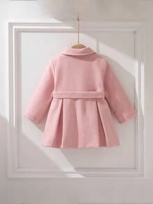 SHEIN 6个月-3岁 2件套 女婴外套 休闲风格秋季服装 女童保暖外套和腰带 - 粉色 - 查看 2