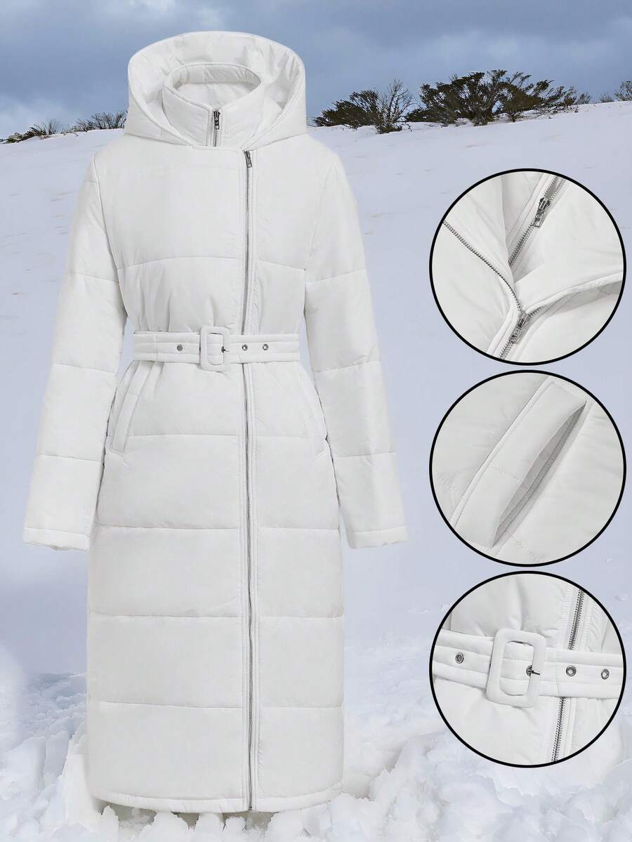 Ellevyn 女士厚白色夹克，带口袋，金属拉链，优雅日常穿着，秋冬 - 白色 - 查看 1