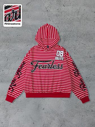 Street Life sweat-shirt à capuche pour hommes avec rayures scintillantes en strass, automne