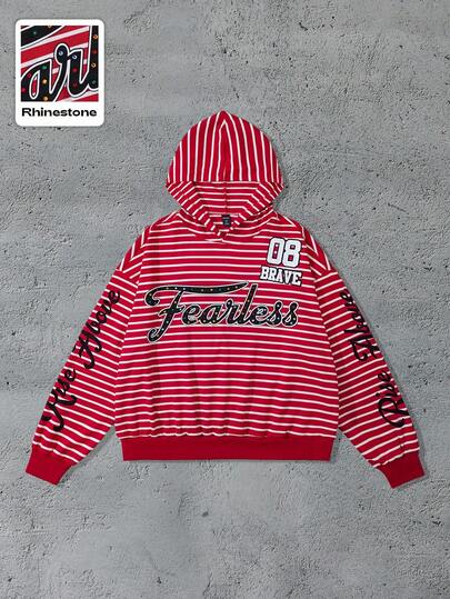 Street Life Felpa con cappuccio da uomo con strisce e cristalli scintillanti, autunnale