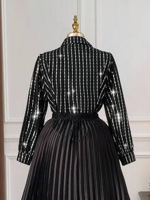SHEIN Clasi Women's Black Long Sleeve Rhinestone Embellished Shirt - Black - View 2