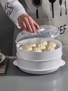 SHEIN 1pc Japanese-Style Microwave Steamer, Kitchen Bun & Dumpling Reheater With Lid, Multi-Layer Plastic Steamer Tray