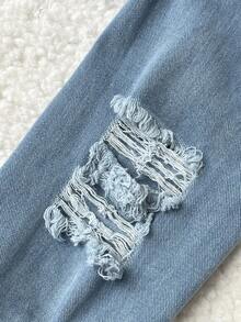 Elamini 休閒洗舊削邊短身牛仔夾克 - 淺色水洗藍 - 查看 4