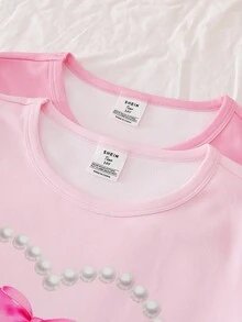 4件套少女简约甜美粉色蝴蝶结和樱桃印花短袖短裤睡衣套装 - 粉色 - 查看 8