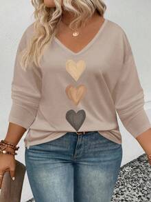 EMERY ROSE Women's V-Neck Cuffed Sleeve, Popular Ombre Heart Print Casual Versatile Long Sleeve T-Shirt - Multicolor - View 6